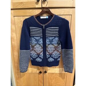 Sparrow By Anthro Women  M Cardigan Sweater Zip Wool Mohair Multipattern Blue